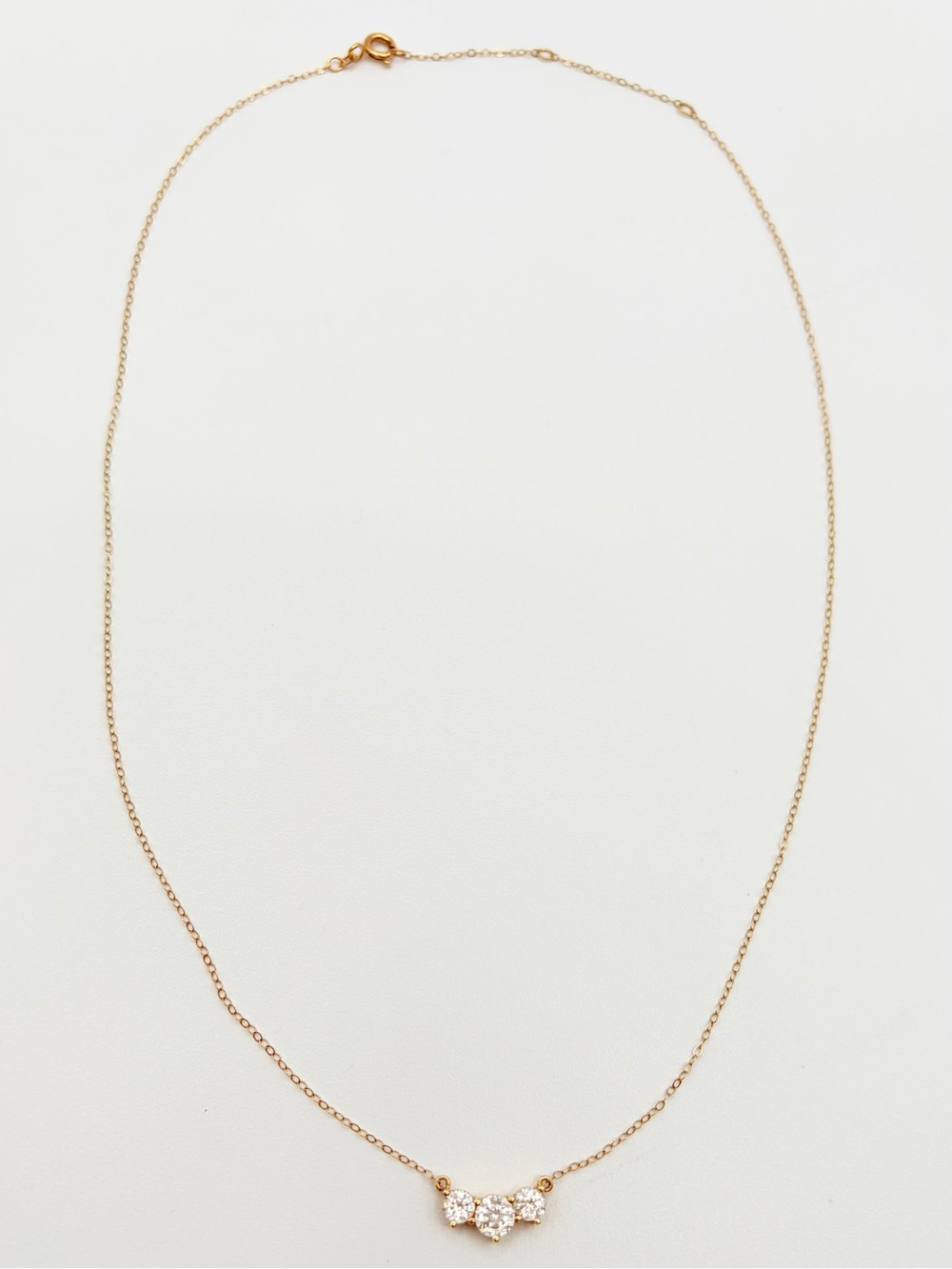 14K Yellow Gold Three Stone CZ Necklace Adjustable 16-18”